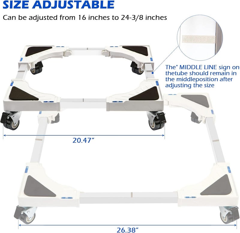 Nefish Furniture Dolly Adjustable Mini Fridge Stand Dolly Cart with 4 Lockable Wheels Washing Machine Stand Mobile Roller Universal Mobile Base Stand for Washer Dryer Refrigerator - Image 3